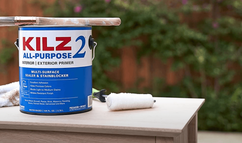 KILZ 2 All-Purpose Primer paint roller and brush