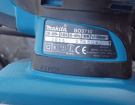 Power specifications of Makita Sheet Finishing Sander BO3710