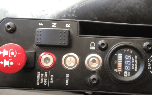 Ryobi lawn mower control panel and battery indicator