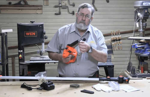 Showing the bar and chain of the Vevor Mini Chainsaw
