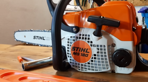 Stihl MS 180 on wooden table