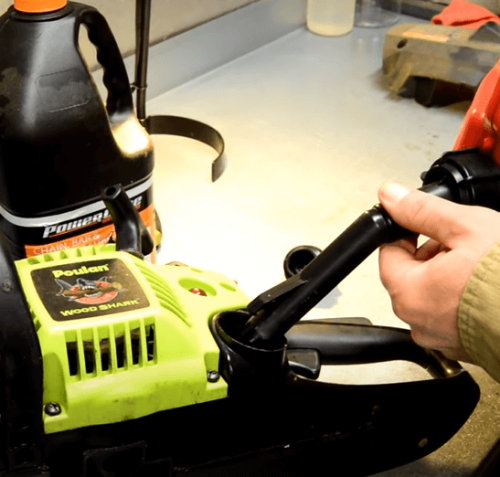 adding fuel to Poulan Chainsaw