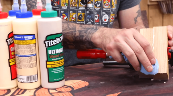 applying Titebond glue to wood