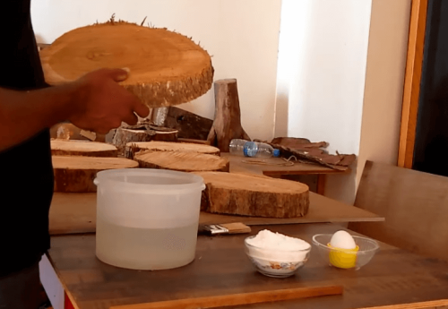 applying salt paste on wood