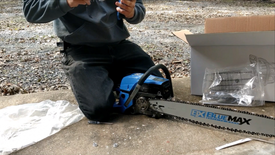 assembling Blue Max chainsaw