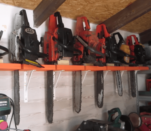 chainsaw on a rack