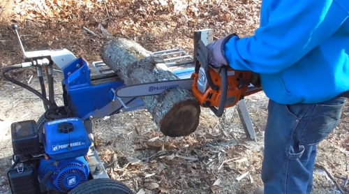 cutting log with Husqvarna 120 Mark II