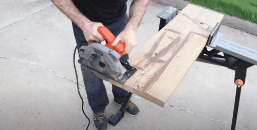 cutting lumber with BLACK+DECKER Circular Saw With Laser