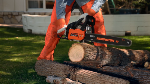 cutting lumber with Remington chainsaw