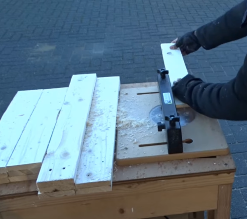 cutting pallet pieces with saw