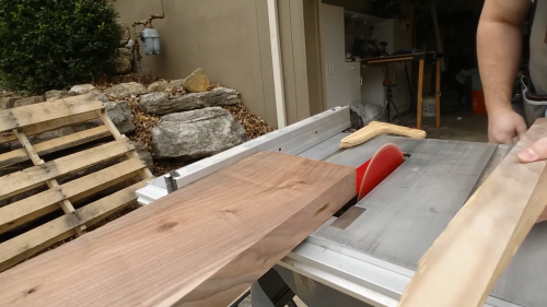 cutting walnut slab with table saw