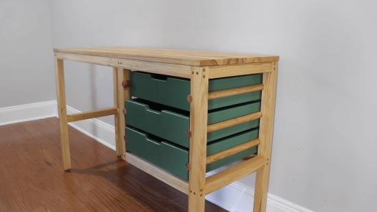 desk with green drawers