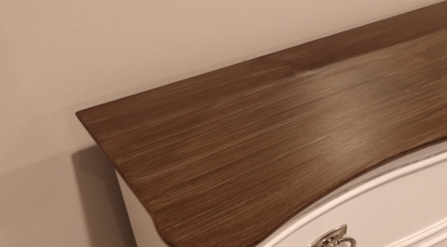 dresser top with brown polyurethane finish