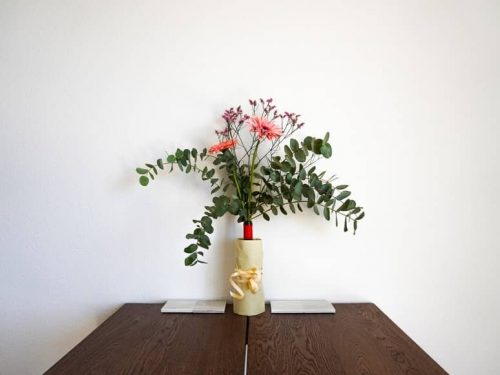 flowers on wooden table