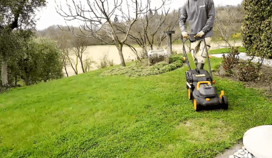 mowing with Worx WG779
