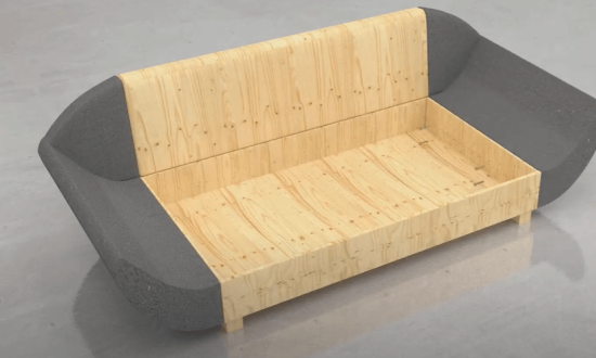 polypropylene and wood couch