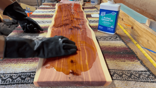 rubbing linseed oil on wood