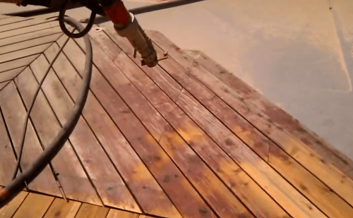 sandblasting Redwood deck