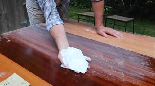 sanding table top before applying poly