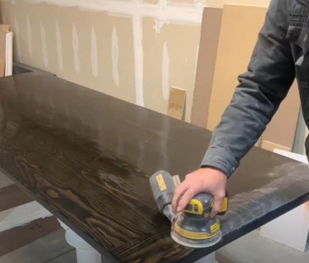 sanding table with polyurethane coat