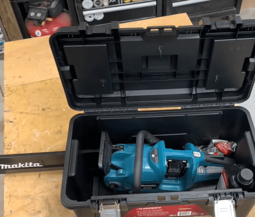 storing chainsaw in a case