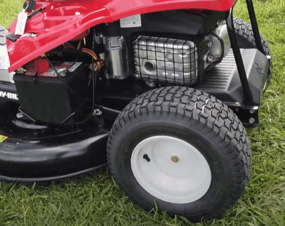 tire and battery of Troy-Bilt 382cc